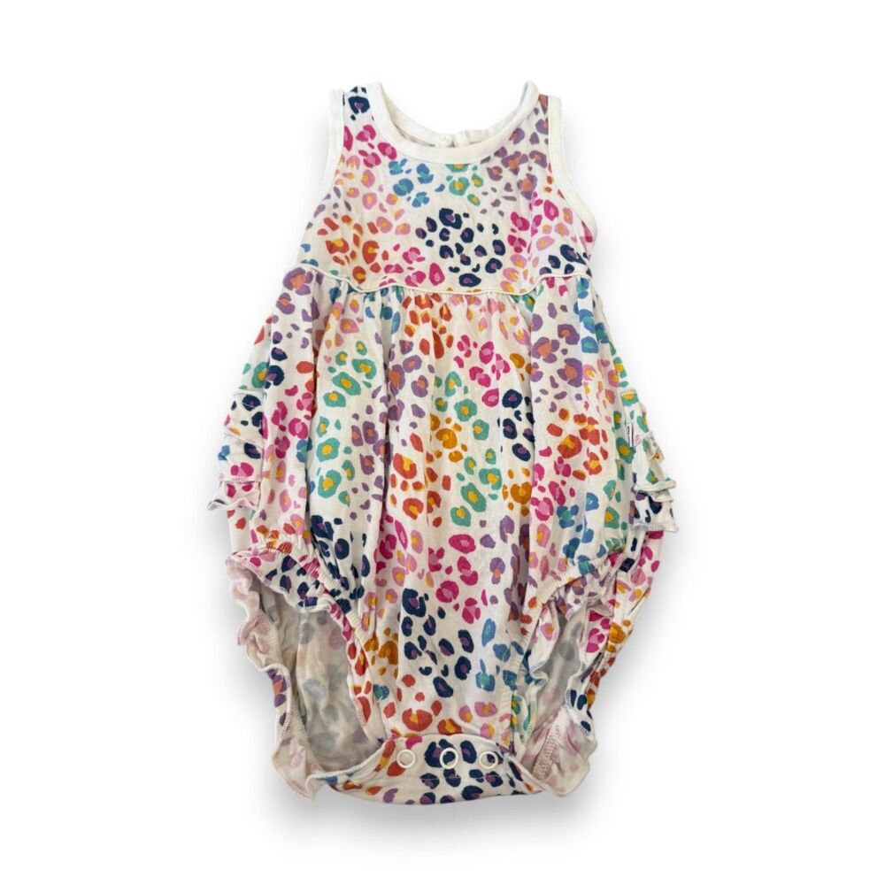 Little Sleepies Rainbow Leopard Bubble Romper 3-6 Months VGUC